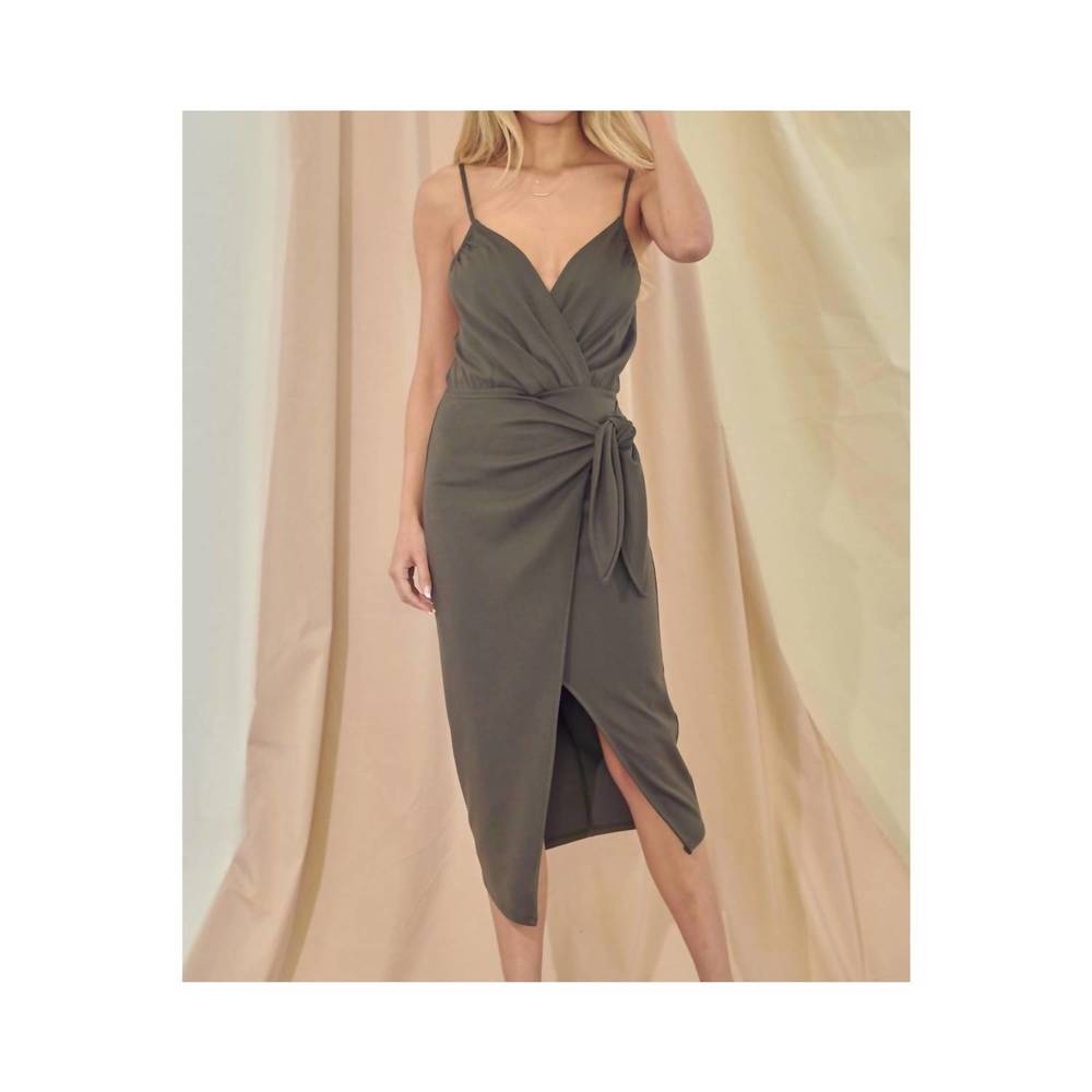 NEW FORE COLLECTION ava wrap midi dress in olive